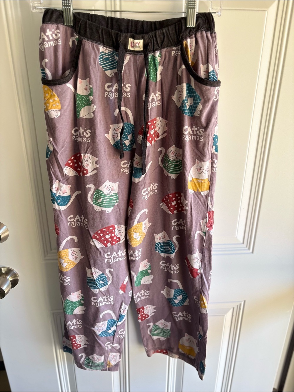 Lazy One Lavender Cat Print Pajama Pants with Multicolor Accents